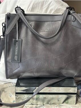 La Terre Gray Patchwork Leather Tote Bag